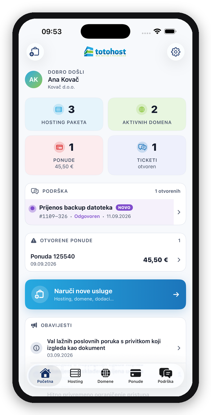 TOTOHOST aplikacija
